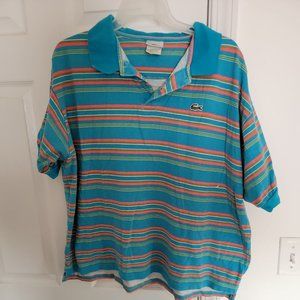 LACOSTE Polo Striped Blue, Yellow, Pink Short Sleeve Shirt Mens Size 7 ( XL )